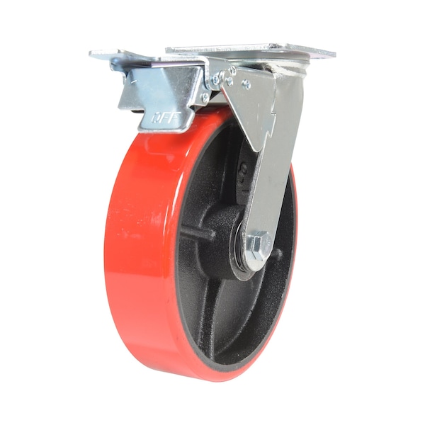 Vestil Polyurethane Swivel With Total Brake Caster 8 In. Diameter x 2 In. Width 1474 lb Red/Black CST-VE-8X2PU-SWTB - main